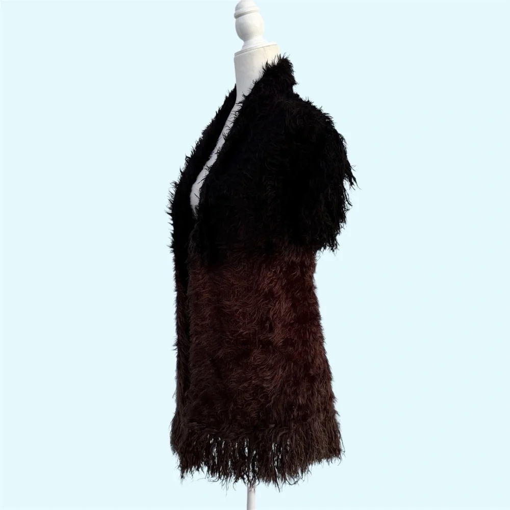 Ethyl Faux Fur Black and Brown Ombré Open Front Cardigan Sweater Vest, Women’s M - Picture 4 of 7